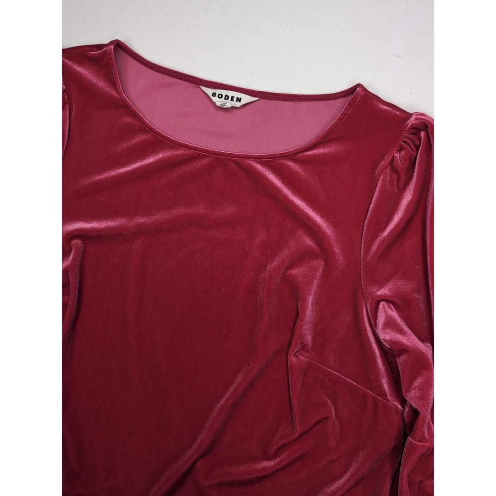 Boden Womens 14 Stretchy Velvet‎ Ruffle Cuff Vibrant Pink Top Velour Coquette